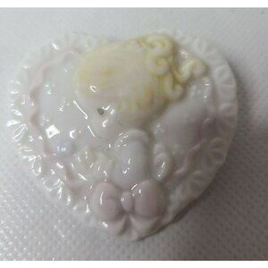 Vintage Enesco Precious Moments Collection Brooch Porcelain Heart Shape 3D Girl